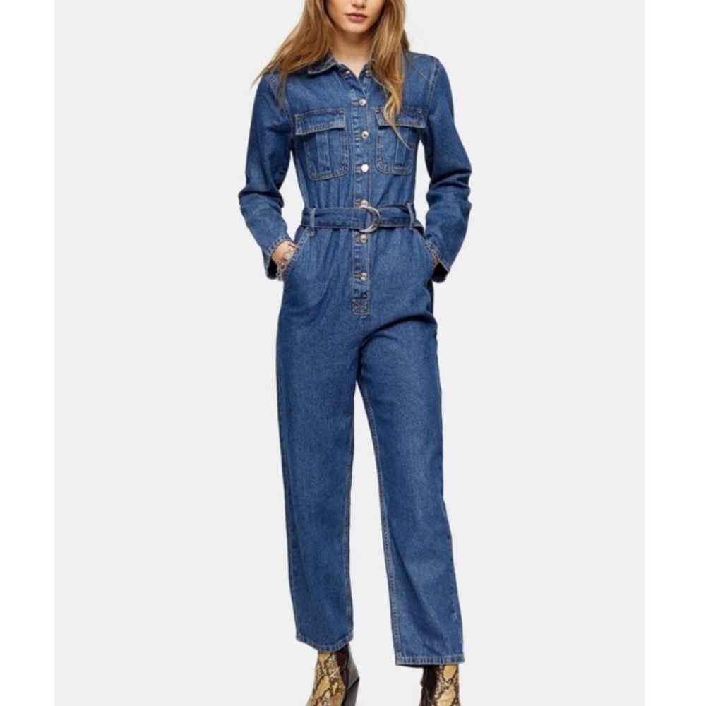 Topshop Denim Utility Boiler Jumpsuit Coverall sz 4